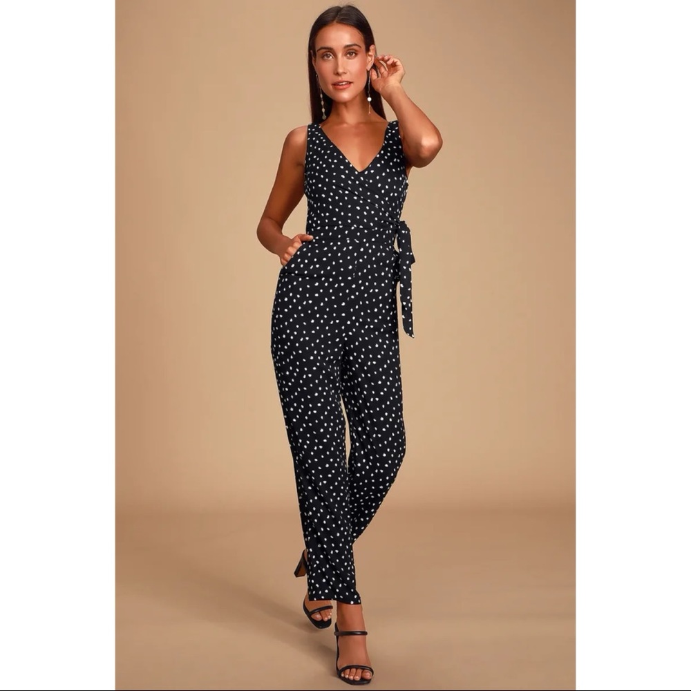 NWOT Lulus Aislinn Black Polka Dot Sleeveless Jumpsuit Small
